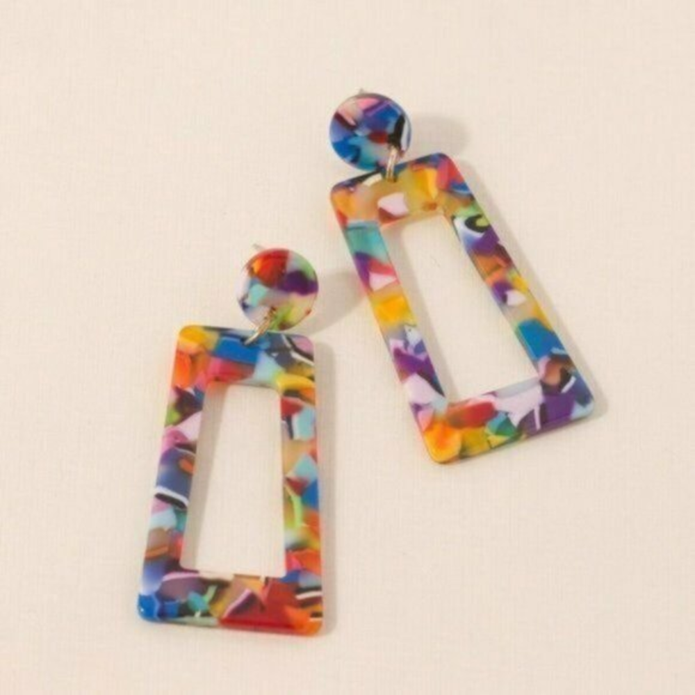 New Boutique Rainbow Multicolor Retro Style‎ Geo Statement Pair Of Earrings Boho